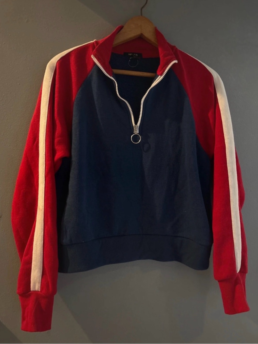 Forever 21 Navy and Red Half-Zip Pullover Sweater